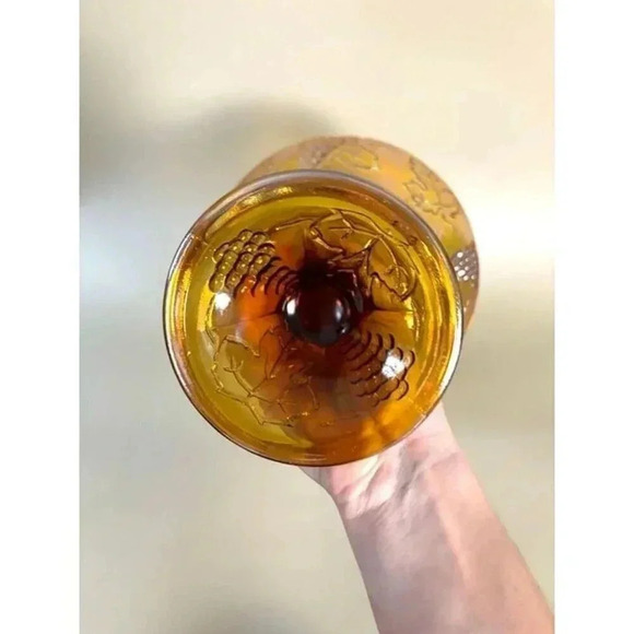 Vintage Amber Indiana Carnival Glass Iridescent Fruit Embellished Bowl - Picture 3 of 7